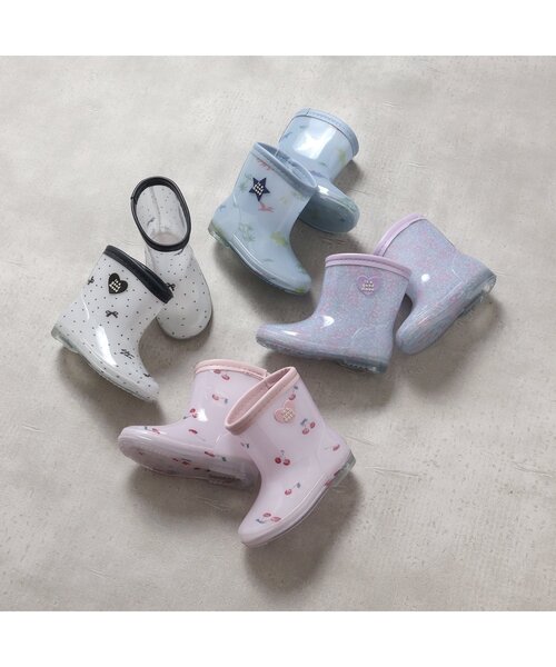 apres les cours（アプレレクール）の「【柄おそろい】レインシューズ（りぼん・花・さくらんぼ・恐竜）（レインシューズ・キッズ・ピンク/ラベンダー/アイボリー/サックスブルー・14/15 /16/17/18/19）」の6枚目の写真