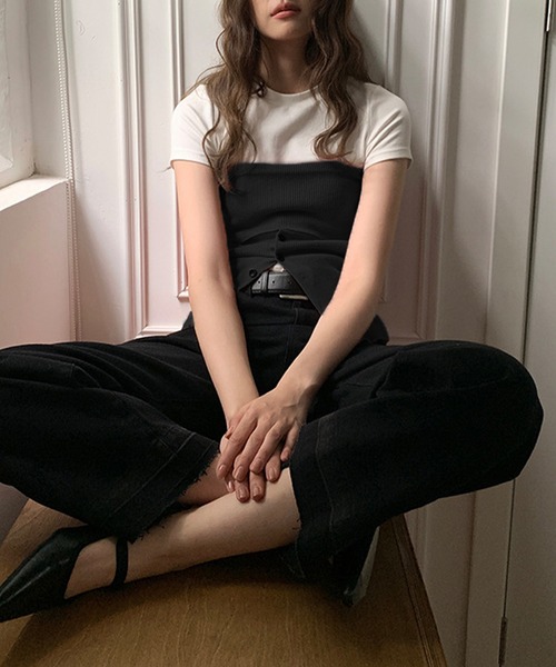 SUWDEE(スーディー)の「button rib knit bustier(チューブトップ・レディース・ブラック/グレー/ホワイト・FREE)」の6枚目の写真