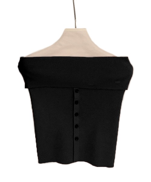 SUWDEE(スーディー)の「button rib knit bustier(チューブトップ・レディース・ブラック/グレー/ホワイト・FREE)」の9枚目の写真