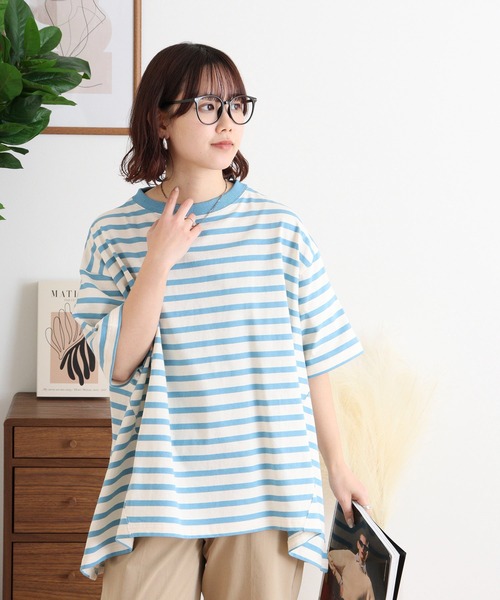 Arinomama(アリノママ)の「空紡糸ボーダー Aライン裾切替トップス(Tシャツ/カットソー・レディース・ピンク系その他/ブルー系その他/グリーン系その他/ブラック×ホワイト・FREE)」の15枚目の写真