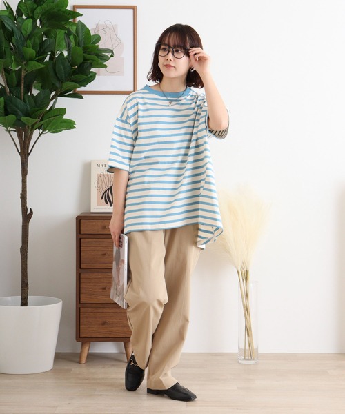 Arinomama(アリノママ)の「空紡糸ボーダー Aライン裾切替トップス(Tシャツ/カットソー・レディース・ピンク系その他/ブルー系その他/グリーン系その他/ブラック×ホワイト・FREE)」の16枚目の写真
