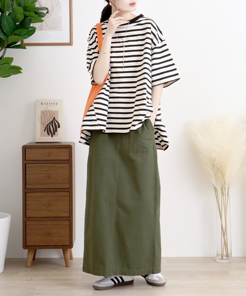 Arinomama(アリノママ)の「空紡糸ボーダー Aライン裾切替トップス(Tシャツ/カットソー・レディース・ピンク系その他/ブルー系その他/グリーン系その他/ブラック×ホワイト・FREE)」の8枚目の写真