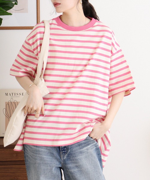 Arinomama(アリノママ)の「空紡糸ボーダー Aライン裾切替トップス(Tシャツ/カットソー・レディース・ピンク系その他/ブルー系その他/グリーン系その他/ブラック×ホワイト・FREE)」の19枚目の写真