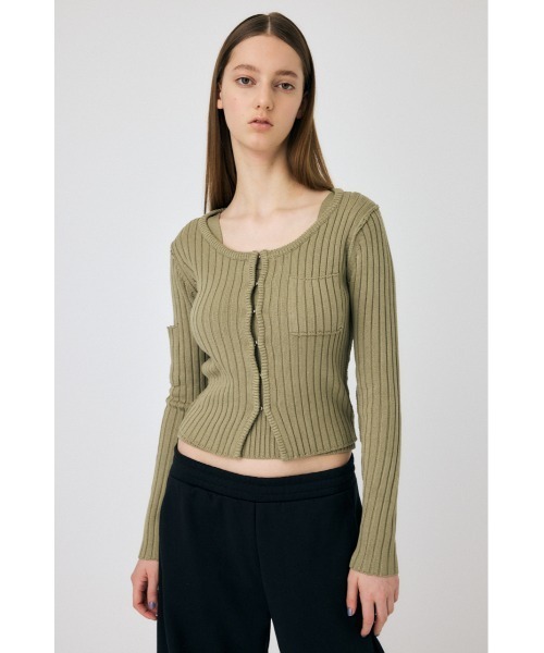 MOUSSY（マウジー）の「RIB KNIT カーディガン & タンクトップ（カーディガン/ボレロ・レディース・ライトブラック/ライトカーキ/アイボリー・FREE）」の3枚目の写真