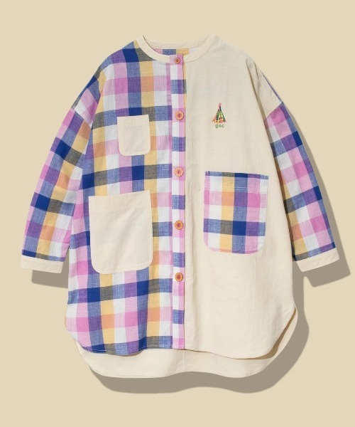 go slow caravan（ゴースローキャラバン）の「ビッグチェック切替クルーJK W（シャツ/ブラウス・レディース・セージグリーン/ナチュラル/ネイビー・FREE）」の2枚目の写真