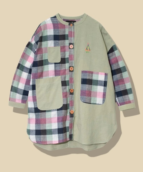 go slow caravan（ゴースローキャラバン）の「ビッグチェック切替クルーJK W（シャツ/ブラウス・レディース・セージグリーン/ナチュラル/ネイビー・FREE）」の3枚目の写真