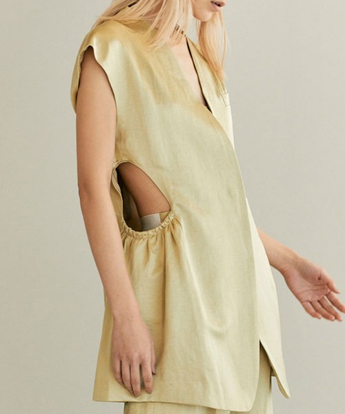 THINGS THAT MATTER(シングス ザット マター)の「TRIACETATE LINEN JACKET GILET / トリアセテートリネンジャケットジレ(ベスト・レディース・ピンク/イエロー・FREE)」の1枚目の写真