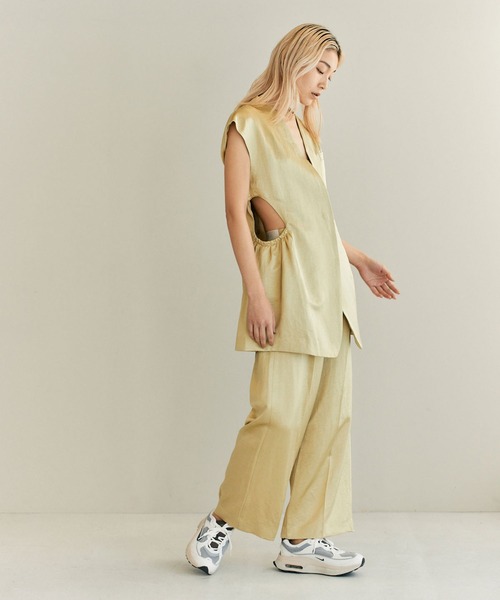 THINGS THAT MATTER(シングス ザット マター)の「TRIACETATE LINEN JACKET GILET / トリアセテートリネンジャケットジレ(ベスト・レディース・ピンク/イエロー・FREE)」の3枚目の写真