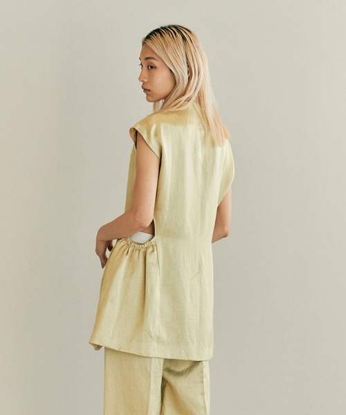 THINGS THAT MATTER(シングス ザット マター)の「TRIACETATE LINEN JACKET GILET / トリアセテートリネンジャケットジレ(ベスト・レディース・ピンク/イエロー・FREE)」の4枚目の写真