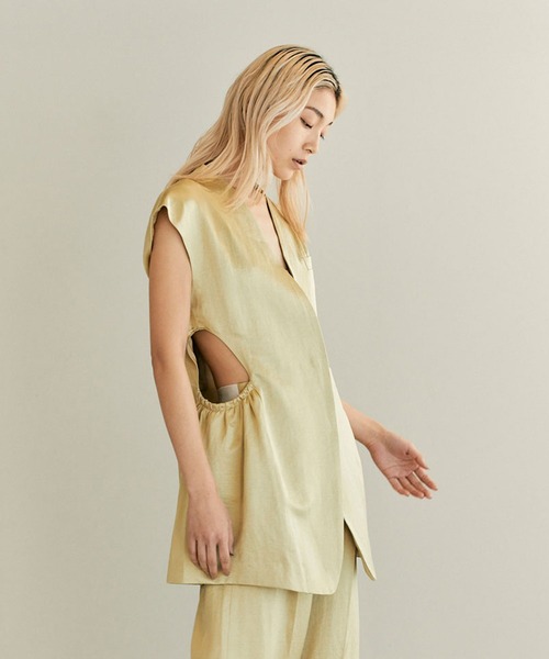 THINGS THAT MATTER(シングス ザット マター)の「TRIACETATE LINEN JACKET GILET / トリアセテートリネンジャケットジレ(ベスト・レディース・ピンク/イエロー・FREE)」の13枚目の写真