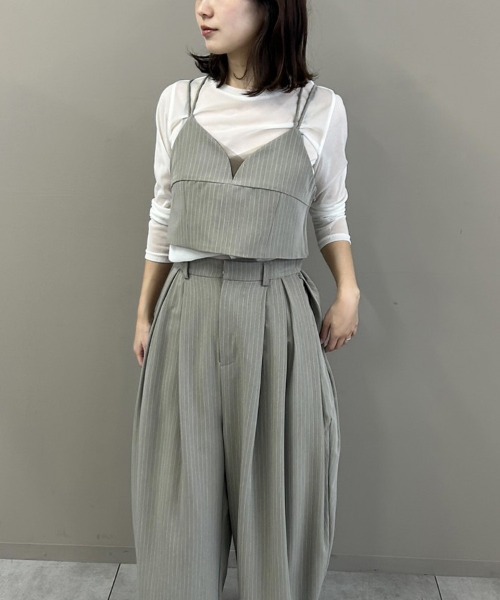 DONOBAN(ドノバン)の「【ANDRESD】pinstripe bustier wide pants dress 2点セット セレモニー 結婚式 二次会 同窓会 成人式 入学式 卒業式 お呼ばれ パーティードレス オケージョンドレス(セットアップ・レディース・ベージュ/グレー・S/M/L)」の14枚目の写真