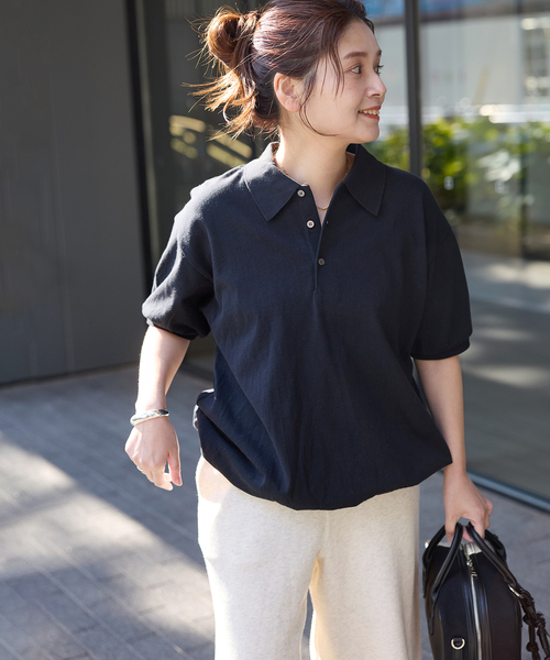 STAR&STRIPE（スターアンドストライプ）の「【STAR＆STRIPE】 オーバーFIT ポロプルオーバー（Tシャツ/カットソー・レディース・チャコールグレー/ブラック/ブラウン/ベージュ・FREE）」の18枚目の写真