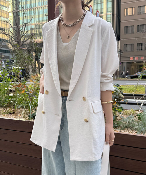 DouDou（ドゥドゥ）の「エージングドビークロスダブルジャケット（テーラードジャケット・レディース・ブラック/オフホワイト/キャメル・FREE）」の5枚目の写真