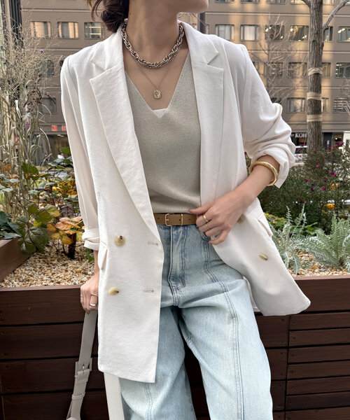 DouDou（ドゥドゥ）の「エージングドビークロスダブルジャケット（テーラードジャケット・レディース・ブラック/オフホワイト/キャメル・FREE）」の6枚目の写真