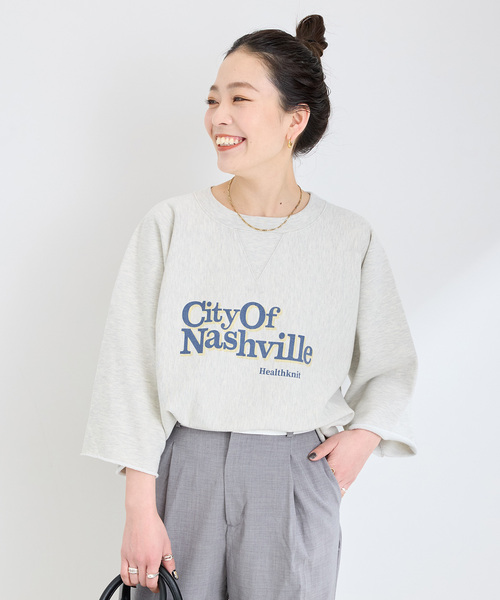 Healthknit(ヘルスニット)の「Healthknit/ヘルスニット 別注 プリントロゴスウェット(Tシャツ/カットソー・レディース・ライトグレー/グレー/チャコールグレー・FREE)」の14枚目の写真