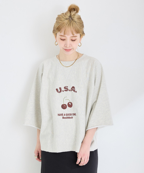 Healthknit(ヘルスニット)の「Healthknit/ヘルスニット 別注 プリントロゴスウェット(Tシャツ/カットソー・レディース・ライトグレー/グレー/チャコールグレー・FREE)」の21枚目の写真
