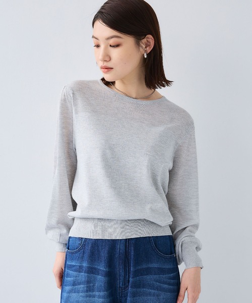 CROSS FUNCTION（クロスファンクション）の「《洗える》サマナチュラシアー切り替えパフスリーブニットトップス【CF/クロスファンクション】（ニット/セーター・レディース・杢グレー/オフホワイト/ミント/ブラック・L/M/LL）」の3枚目の写真