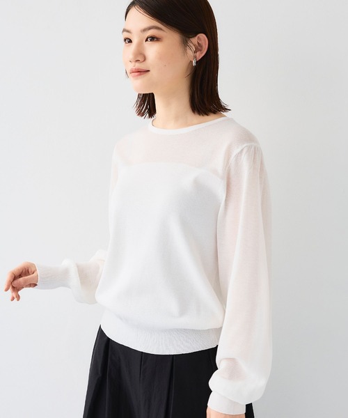 CROSS FUNCTION（クロスファンクション）の「《洗える》サマナチュラシアー切り替えパフスリーブニットトップス【CF/クロスファンクション】（ニット/セーター・レディース・杢グレー/オフホワイト/ミント/ブラック・L/M/LL）」の9枚目の写真