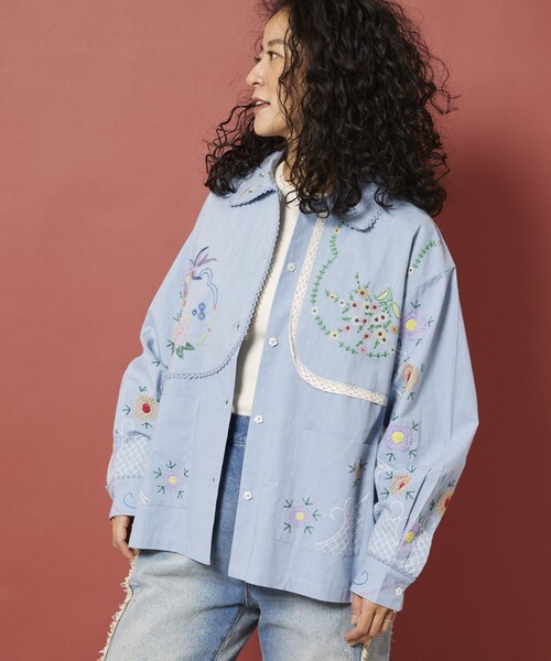 Freada(フリーダ)の「Freada/フリーダ アンブレラ ヨーク 刺繍 シャツジャケット(シャツ/ブラウス・レディース・ブルー/ナチュラル・ONE SIZE)」の12枚目の写真