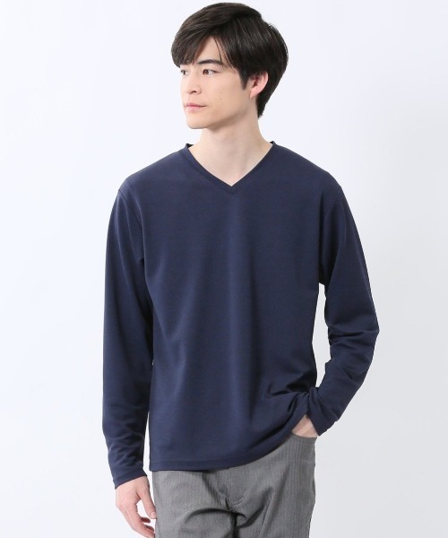 NOTA BENE(ノータベネ)の「【ウォッシャブル】ノータベネ/NOTABENE メランジ鹿の子 Vネック長袖Tシャツ(Tシャツ/カットソー・メンズ・グレー系その他2/ネイビー・MEDIUM/LARGE/X-LARGE)」の2枚目の写真