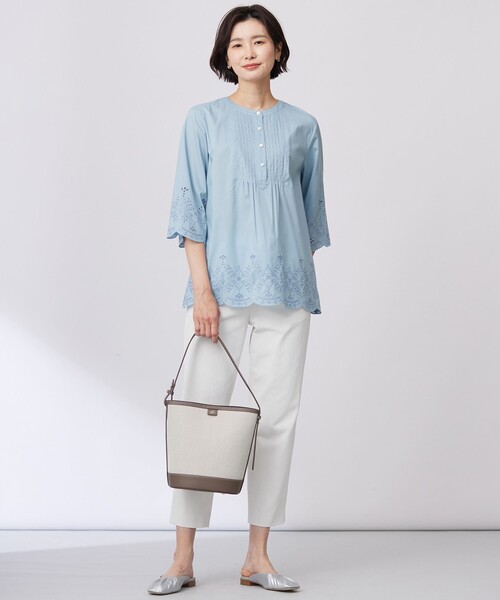 J.PRESS(ジェイプレス)の「【洗える・接触冷感・UVケア・吸水速乾・防透け】麻シェルドライ テーパード パンツ(その他パンツ・レディース・アイボリー系/カーキ系/ライトグリーン系/ネイビー系・T13/T15/T17)」の15枚目の写真