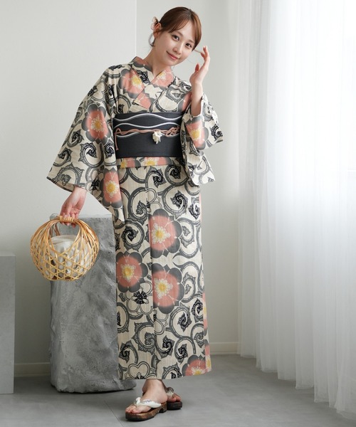 手染め注染浴衣3点セット utatane×注染工房 先染めベージュ