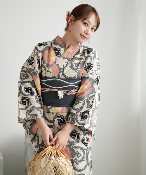 手染め注染浴衣3点セット utatane×注染工房 先染めベージュ