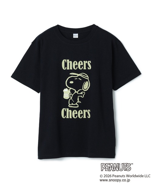 PEANUTS(ピーナッツ)の「【PEANUTS/ピーナッツ】SNOOPY/スヌーピー『Cheers』プリント半袖Tシャツ(Tシャツ/カットソー・レディース・オフホワイト/ブラック/ブルー/ネイビー・M/L/LL/3L)」の5枚目の写真