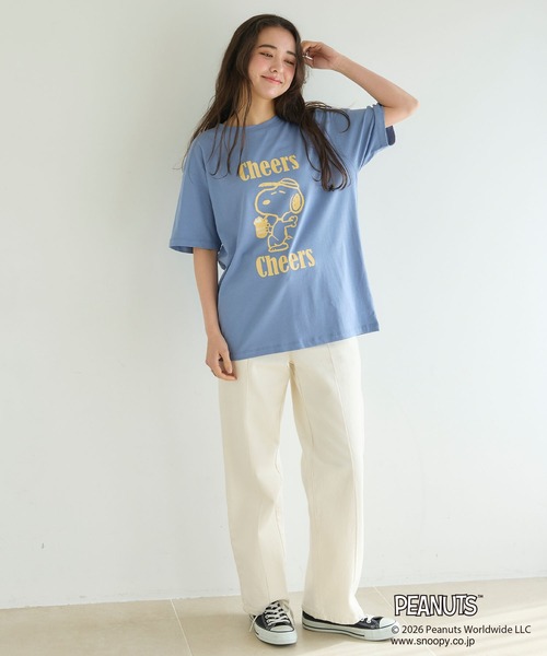 PEANUTS(ピーナッツ)の「【PEANUTS/ピーナッツ】SNOOPY/スヌーピー『Cheers』プリント半袖Tシャツ(Tシャツ/カットソー・レディース・オフホワイト/ブラック/ブルー/ネイビー・M/L/LL/3L)」の10枚目の写真