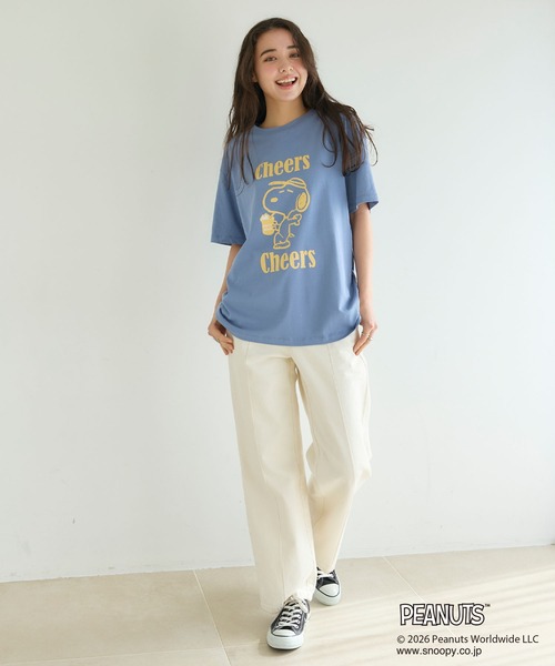 PEANUTS(ピーナッツ)の「【PEANUTS/ピーナッツ】SNOOPY/スヌーピー『Cheers』プリント半袖Tシャツ(Tシャツ/カットソー・レディース・オフホワイト/ブラック/ブルー/ネイビー・M/L/LL/3L)」の11枚目の写真
