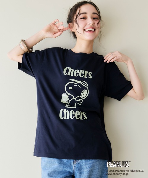 PEANUTS(ピーナッツ)の「【PEANUTS/ピーナッツ】SNOOPY/スヌーピー『Cheers』プリント半袖Tシャツ(Tシャツ/カットソー・レディース・オフホワイト/ブラック/ブルー/ネイビー・M/L/LL/3L)」の15枚目の写真