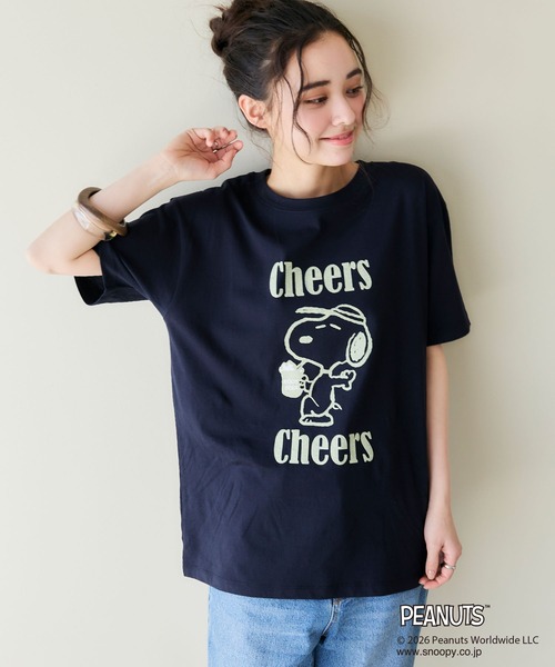 PEANUTS(ピーナッツ)の「【PEANUTS/ピーナッツ】SNOOPY/スヌーピー『Cheers』プリント半袖Tシャツ(Tシャツ/カットソー・レディース・オフホワイト/ブラック/ブルー/ネイビー・M/L/LL/3L)」の17枚目の写真