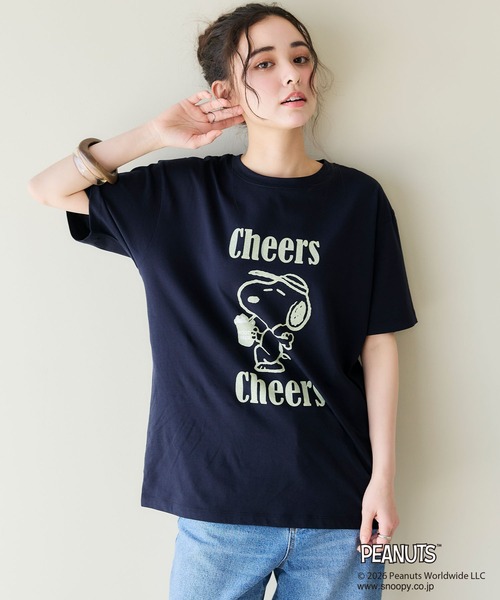 PEANUTS(ピーナッツ)の「【PEANUTS/ピーナッツ】SNOOPY/スヌーピー『Cheers』プリント半袖Tシャツ(Tシャツ/カットソー・レディース・オフホワイト/ブラック/ブルー/ネイビー・M/L/LL/3L)」の18枚目の写真