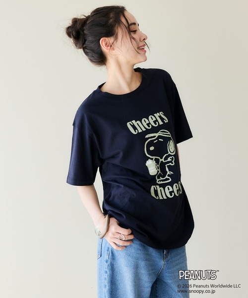 PEANUTS(ピーナッツ)の「【PEANUTS/ピーナッツ】SNOOPY/スヌーピー『Cheers』プリント半袖Tシャツ(Tシャツ/カットソー・レディース・オフホワイト/ブラック/ブルー/ネイビー・M/L/LL/3L)」の21枚目の写真