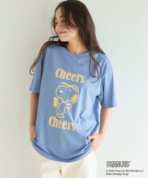 PEANUTS(ピーナッツ)の「【PEANUTS/ピーナッツ】SNOOPY/スヌーピー『Cheers』プリント半袖Tシャツ(Tシャツ/カットソー・レディース・オフホワイト/ブラック/ブルー/ネイビー・M/L/LL/3L)」の6枚目の写真