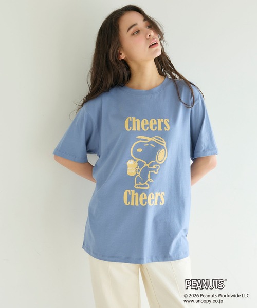 PEANUTS(ピーナッツ)の「【PEANUTS/ピーナッツ】SNOOPY/スヌーピー『Cheers』プリント半袖Tシャツ(Tシャツ/カットソー・レディース・オフホワイト/ブラック/ブルー/ネイビー・M/L/LL/3L)」の9枚目の写真