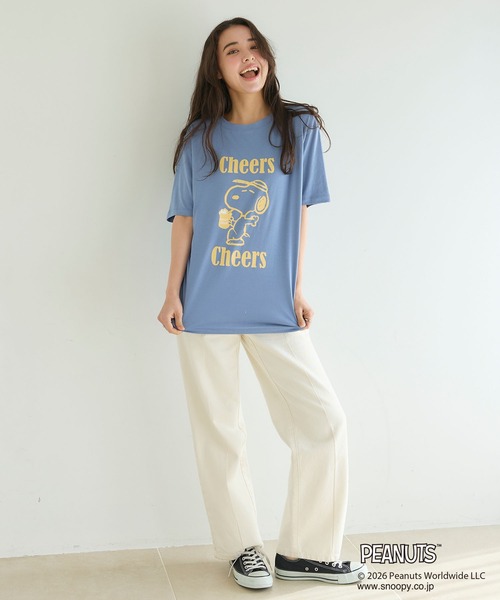 PEANUTS(ピーナッツ)の「【PEANUTS/ピーナッツ】SNOOPY/スヌーピー『Cheers』プリント半袖Tシャツ(Tシャツ/カットソー・レディース・オフホワイト/ブラック/ブルー/ネイビー・M/L/LL/3L)」の12枚目の写真