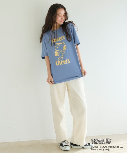 PEANUTS(ピーナッツ)の「【PEANUTS/ピーナッツ】SNOOPY/スヌーピー『Cheers』プリント半袖Tシャツ(Tシャツ/カットソー・レディース・オフホワイト/ブラック/ブルー/ネイビー・M/L/LL/3L)」の13枚目の写真
