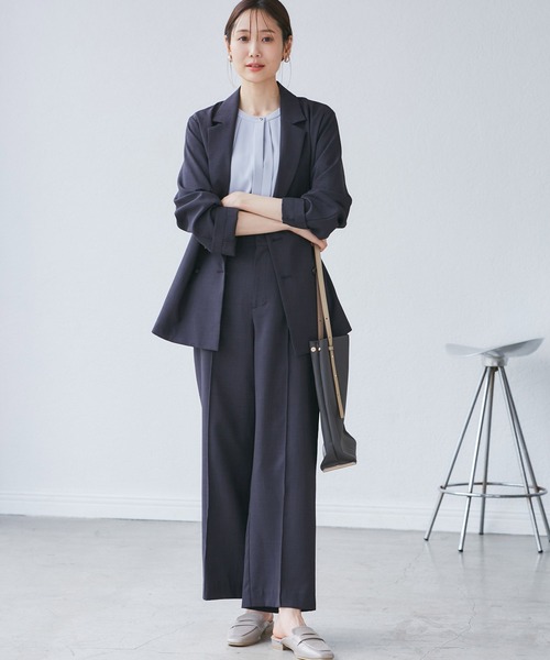 ROPE' PICNIC（ロペピクニック）の「【接触冷感・UVカット・速乾】【リネンライク・シリーズ】シアーテーラードジャケット/セットアップ対応（テーラードジャケット・レディース・ベージュ/ダークブラウン/ネイビー/チャコールグレー/グレー系その他・38）」の16枚目の写真