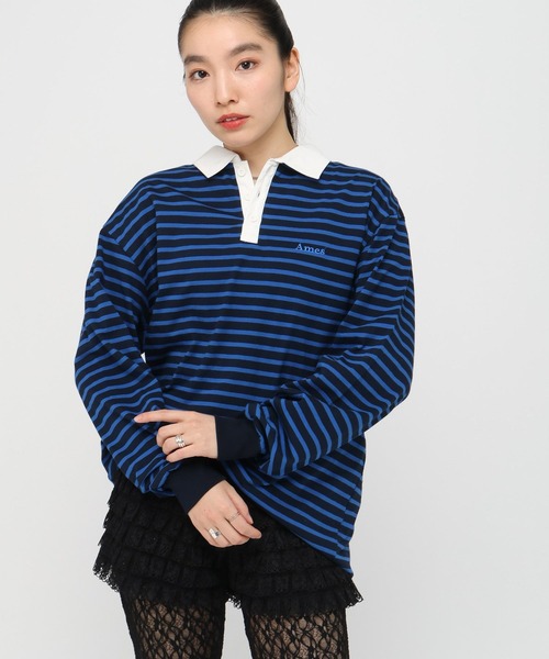AMESWORLDWIDE(アメスワールドワイド)の「【UNISEX】AMES WORLDWIDE/ボーダー長袖T(Tシャツ/カットソー・レディース・ブルー/ブラック/ピンク・FREE)」の1枚目の写真
