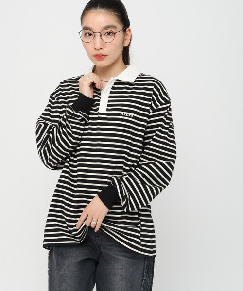AMESWORLDWIDE(アメスワールドワイド)の「【UNISEX】AMES WORLDWIDE/ボーダー長袖T(Tシャツ/カットソー・レディース・ブルー/ブラック/ピンク・FREE)」の2枚目の写真
