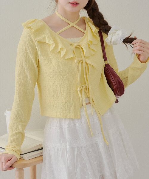 Another Branch olive des olive（アナザーブランチオリーブデオリーブ）の「フリフリカーディガン＆ホルターキャミSET（Tシャツ/カットソー・レディース・イエロー/その他11/アイボリー/ブラック/ブラウン・FREE）」の4枚目の写真