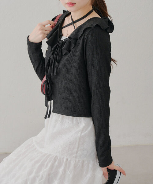 Another Branch olive des olive（アナザーブランチオリーブデオリーブ）の「フリフリカーディガン＆ホルターキャミSET（Tシャツ/カットソー・レディース・イエロー/その他11/アイボリー/ブラック/ブラウン・FREE）」の3枚目の写真