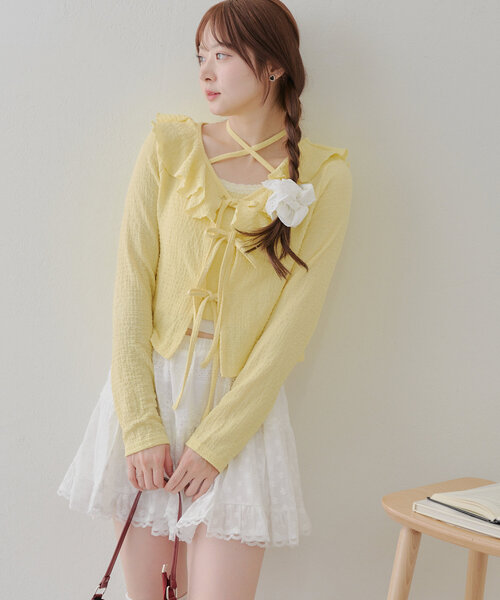 Another Branch olive des olive（アナザーブランチオリーブデオリーブ）の「フリフリカーディガン＆ホルターキャミSET（Tシャツ/カットソー・レディース・イエロー/その他11/アイボリー/ブラック/ブラウン・FREE）」の12枚目の写真