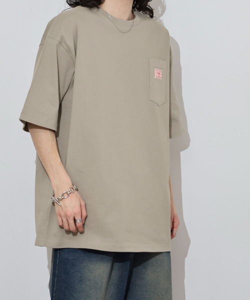 BIG MIKE(ビッグマイク)の「BIGMIKE Sunglasses Pocket Heavy Weight Tee ヘビーウエイト ワイド半袖Tシャツ(Tシャツ/カットソー・メンズ・ネイビー/オリーブ/サンドベージュ/ナチュラル/ホワイト/ブラック・L/M/XL)」の7枚目の写真