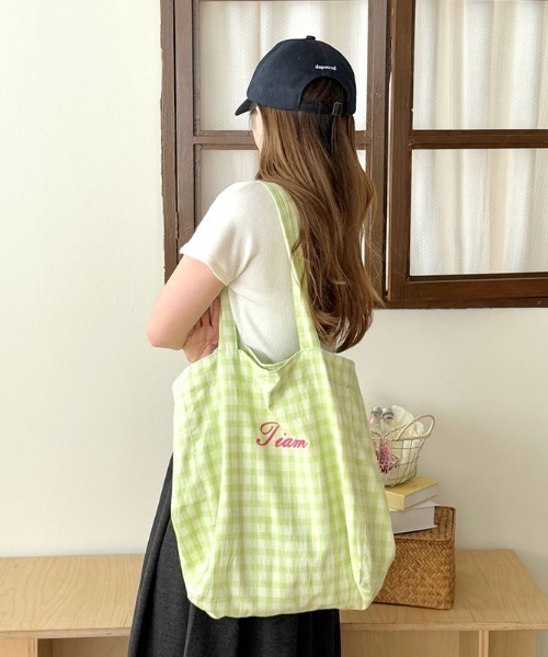 paravion(パラビオン)の「チェックトートバッグ(トートバッグ・レディース・グリーン/ピンク・FREE)」の3枚目の写真