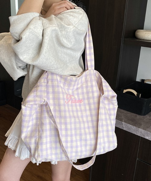 paravion(パラビオン)の「チェックトートバッグ(トートバッグ・レディース・グリーン/ピンク・FREE)」の8枚目の写真