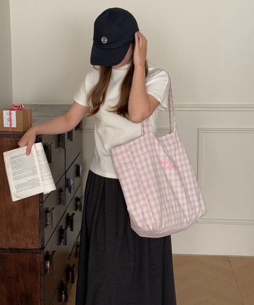 paravion(パラビオン)の「チェックトートバッグ(トートバッグ・レディース・グリーン/ピンク・FREE)」の6枚目の写真