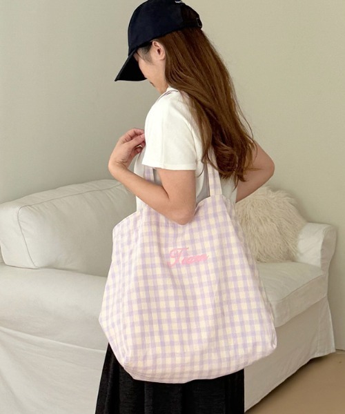 paravion(パラビオン)の「チェックトートバッグ(トートバッグ・レディース・グリーン/ピンク・FREE)」の5枚目の写真