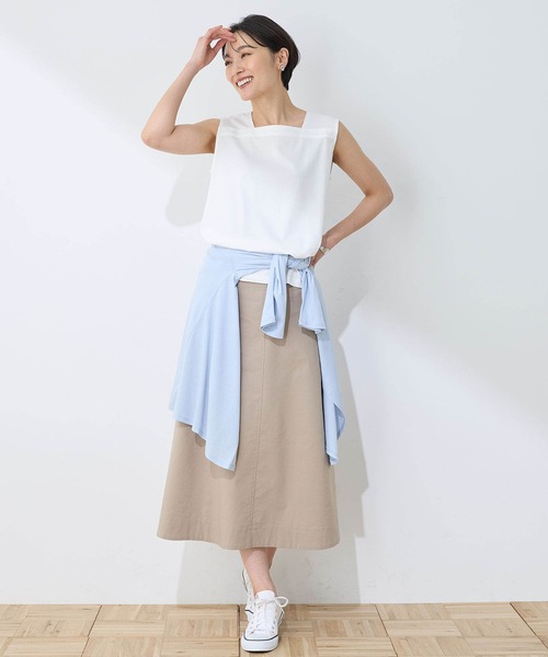 ANAYI リネン混ストレッチフレアスカート 38 セール】2025年春夏【接触冷感・洗濯可能】リネン混ストレッチフレア